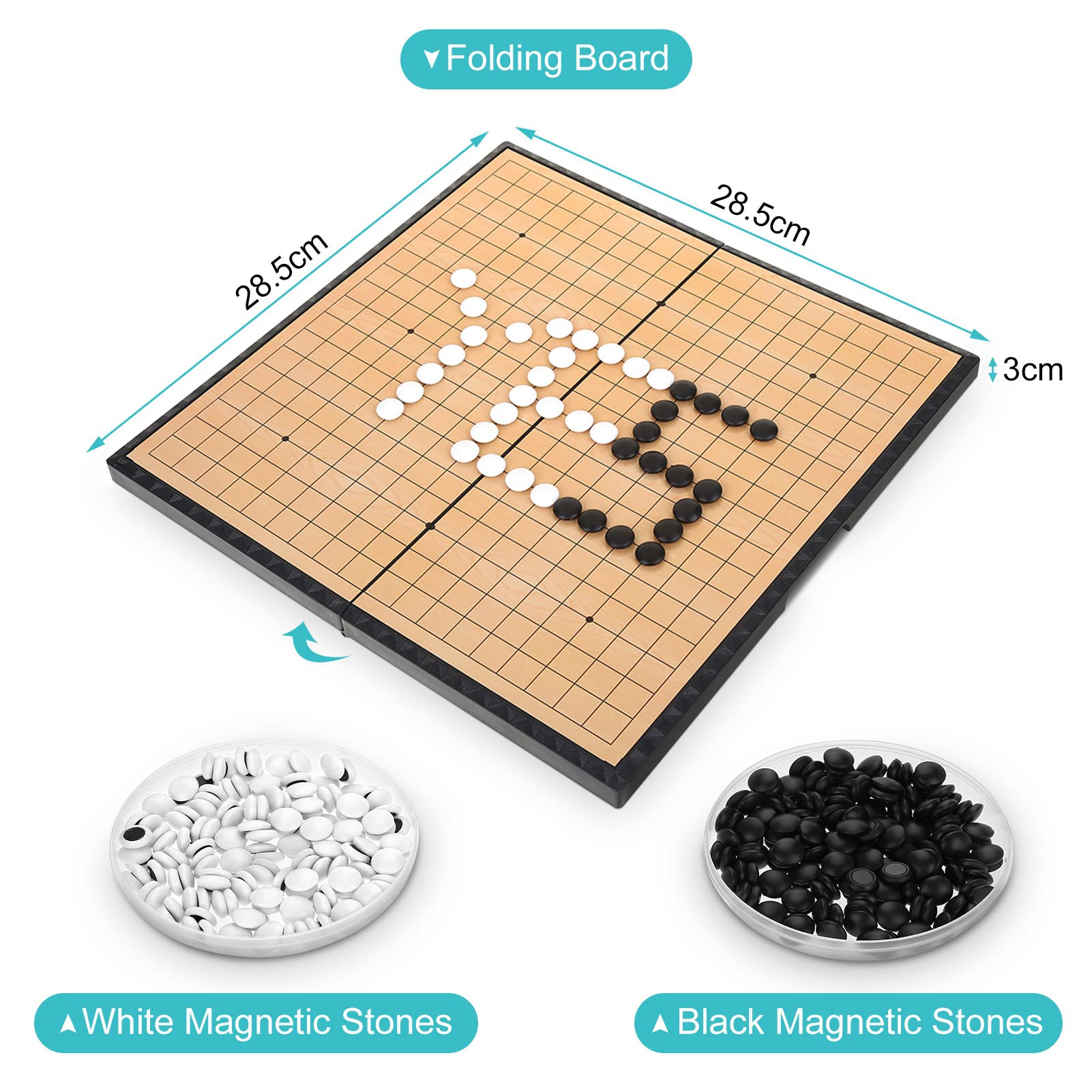 Alomejor – Plateau De Jeu Go Magnétique – Pliable Avec Pierres Aimantées – Jeu De Stratégie Traditionnel – Voyage Et éducation