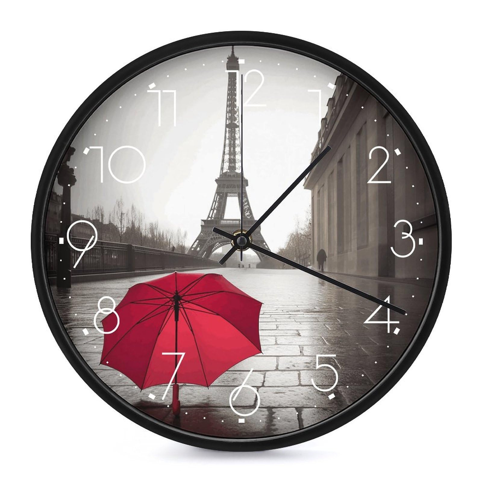 Horloge murale ronde Tour Eiffel Paris, pendule analogique silencieuse pour cuisine et bureau