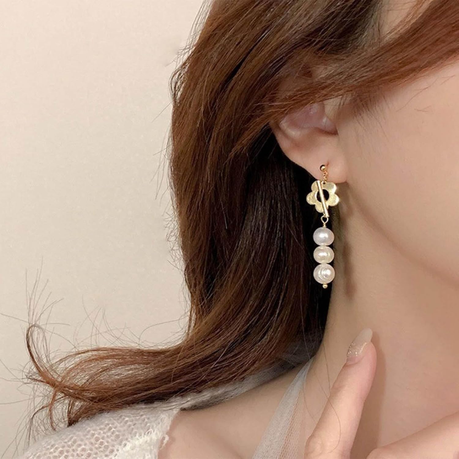 W WEILIRIAN Bohemian Pearl Drop Earrings Pearl Dangle Earrings Gold Flower Earrings Pearl Bead Earrings Wedding Pearl Earrings Jewelry for Women - Image 2