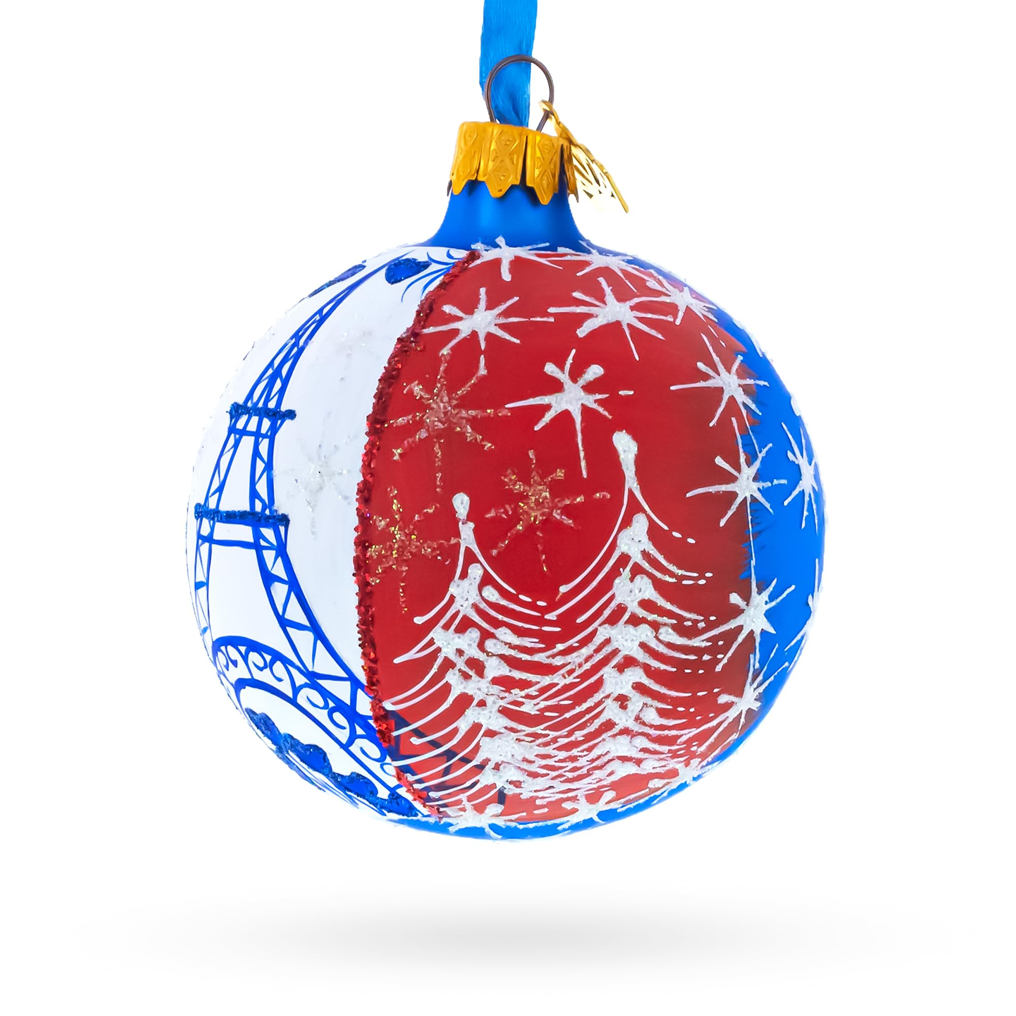 Bola de Navidad de Vidrio Torre Eiffel, París, Francia 3.25 Pulgadas
