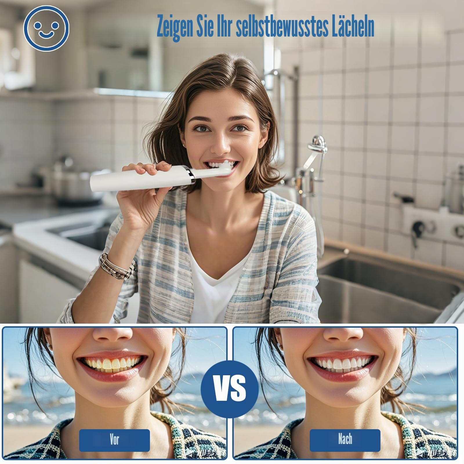Multifunktionaler Elektrischer Zahnpolierer, IPX6 Wasserdicht, 5 Intensitätsmodi, LED-Licht, 5 Aufsätze, Zahnaufhellung und Tiefenreinigung
