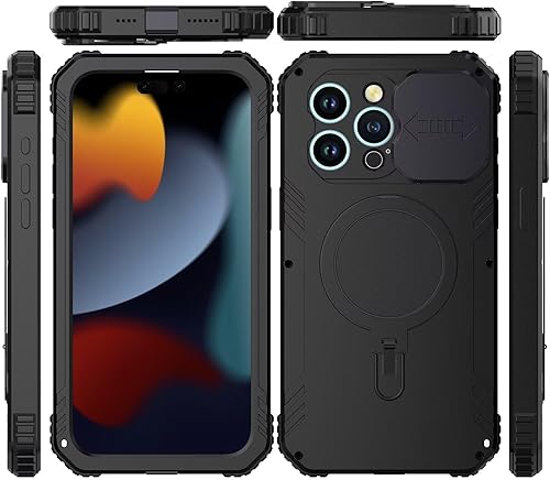 Miniatura 9 de Funda a prueba de golpes para iPhone 15 Pro Max compatible con carga Magsafe Soporte de anillo magnético Cubierta protectora de lente deslizante