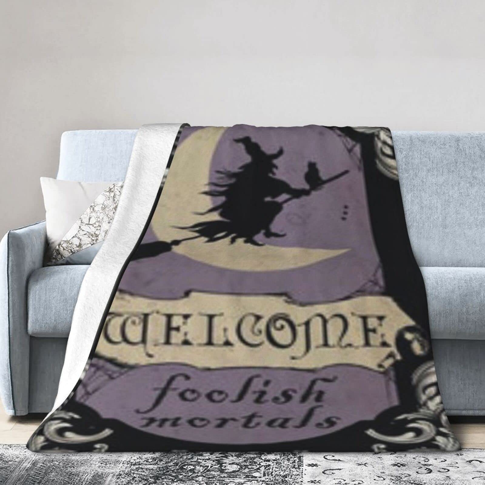 Lsjuee Christmas Flannel Fleece Blanket 80"X60" Welcome Foolish Mortals Blue Bed Throw Blanket Funny Ultra-Soft Travel Winter Blankets for Kids Keep Warm