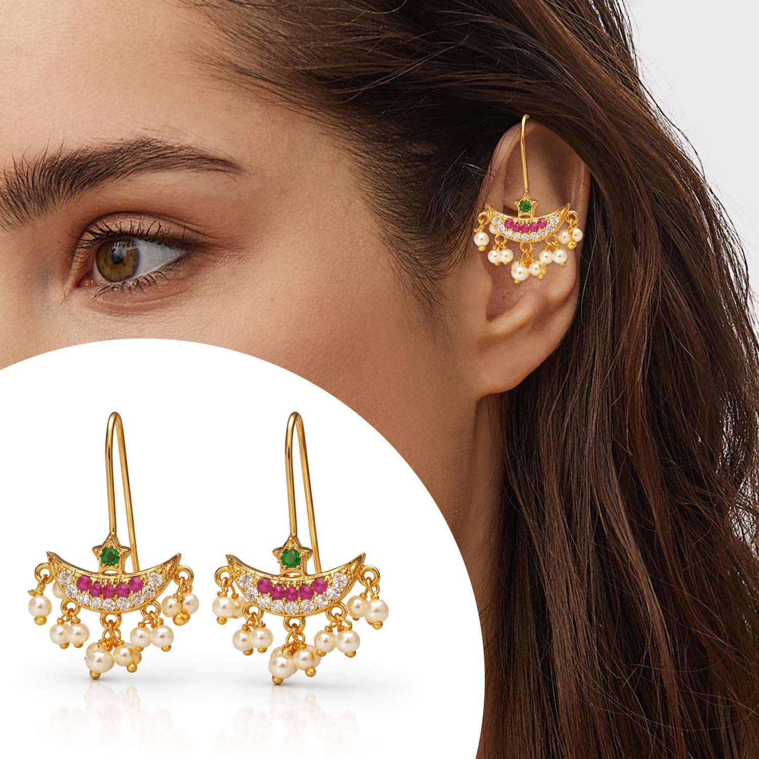 VAMA Upper Ear Clips Press On Maharashtrian Traditional Press Bugadi Clip On Earrings For Women