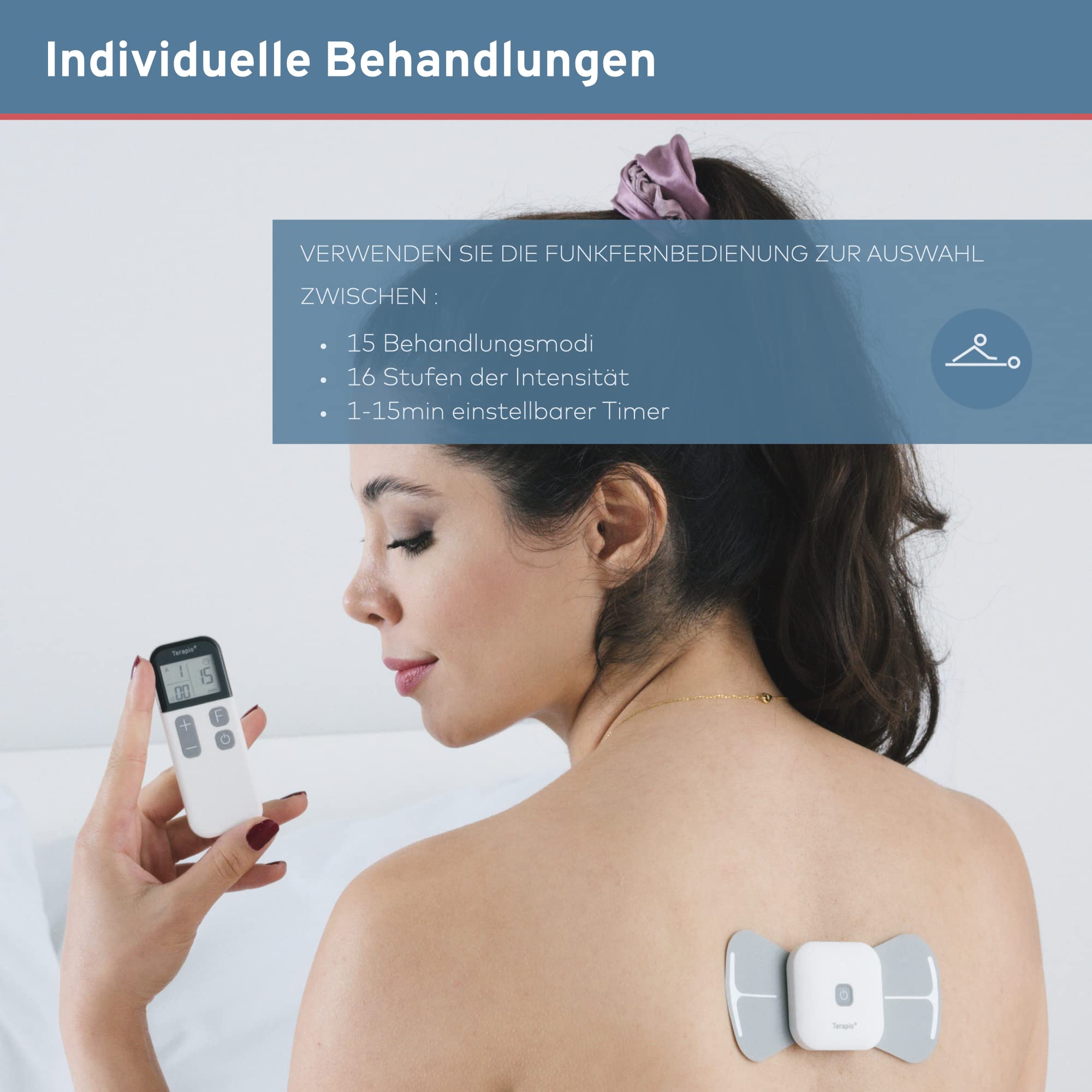 Kabelloses TENS Gerät zur Natürlichen Schmerztherapie. Tragbares TENS-Gerät & Muskelstimulator mit Fernbedienung. Wiederaufladbar, 15 Modi für Rücken, Nacken, Arm, Knie & Schmerzbehandlung