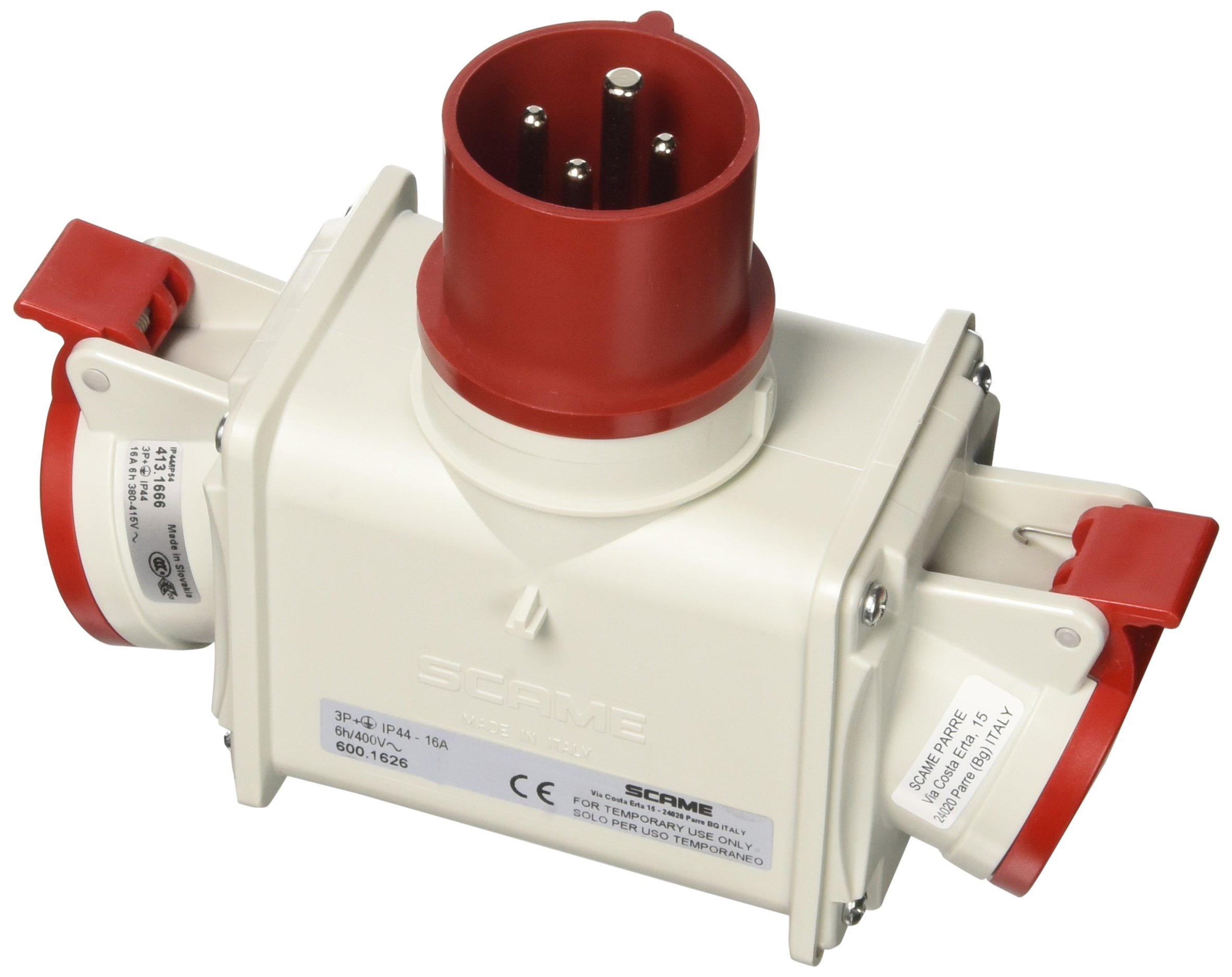 Scame Parre 600.1626 Adattatore 2 Uscite 3P+T, 380V, IP44, Rosso