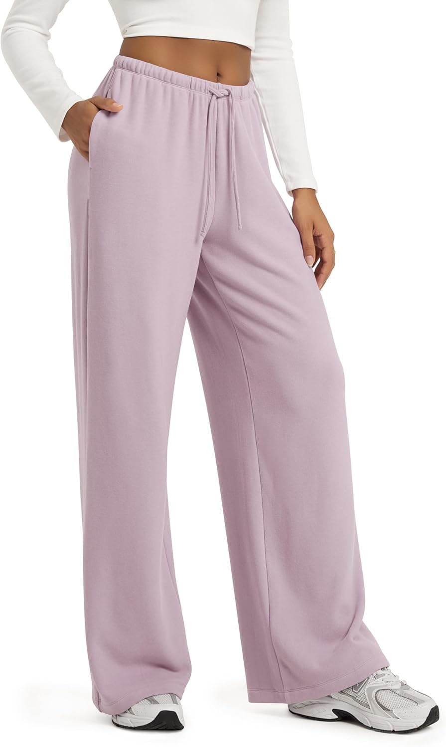 ODODOS Women's Stretch Fleece Wide Leg Sweatpants – Ultra-Soft Cozy Warm High-Rise Relaxed Lounge Pants with Pockets - 29"