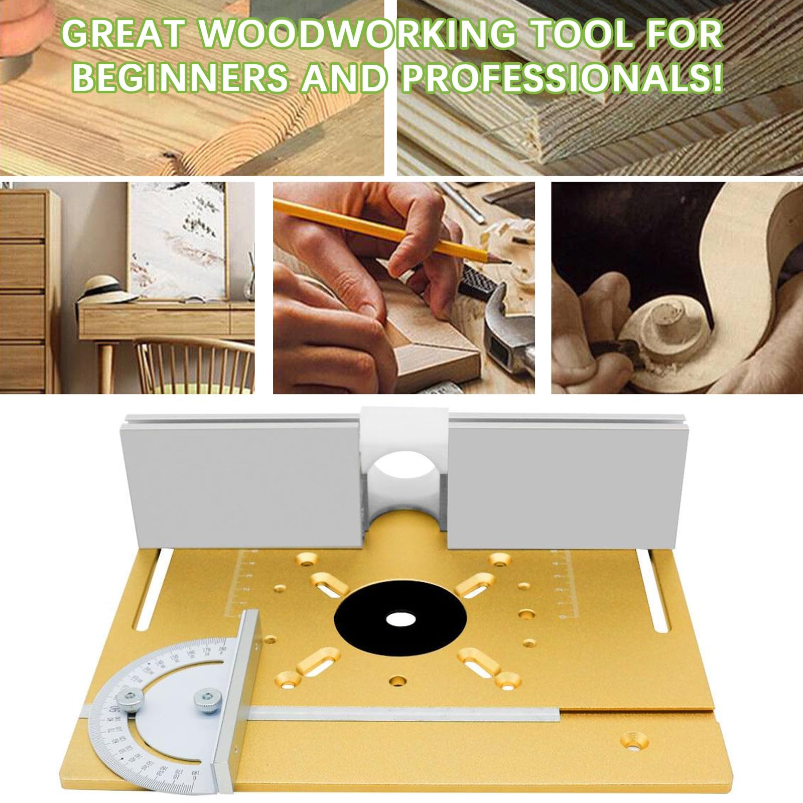 Mesa Fresadora para Madera Aluminio, Sistema Elevación de Mesa para Fresadora Kit, Sujeción de 4 Mordazas Mesa Fresadora, para Carpintería, Ranurado y Recorte (Oro)