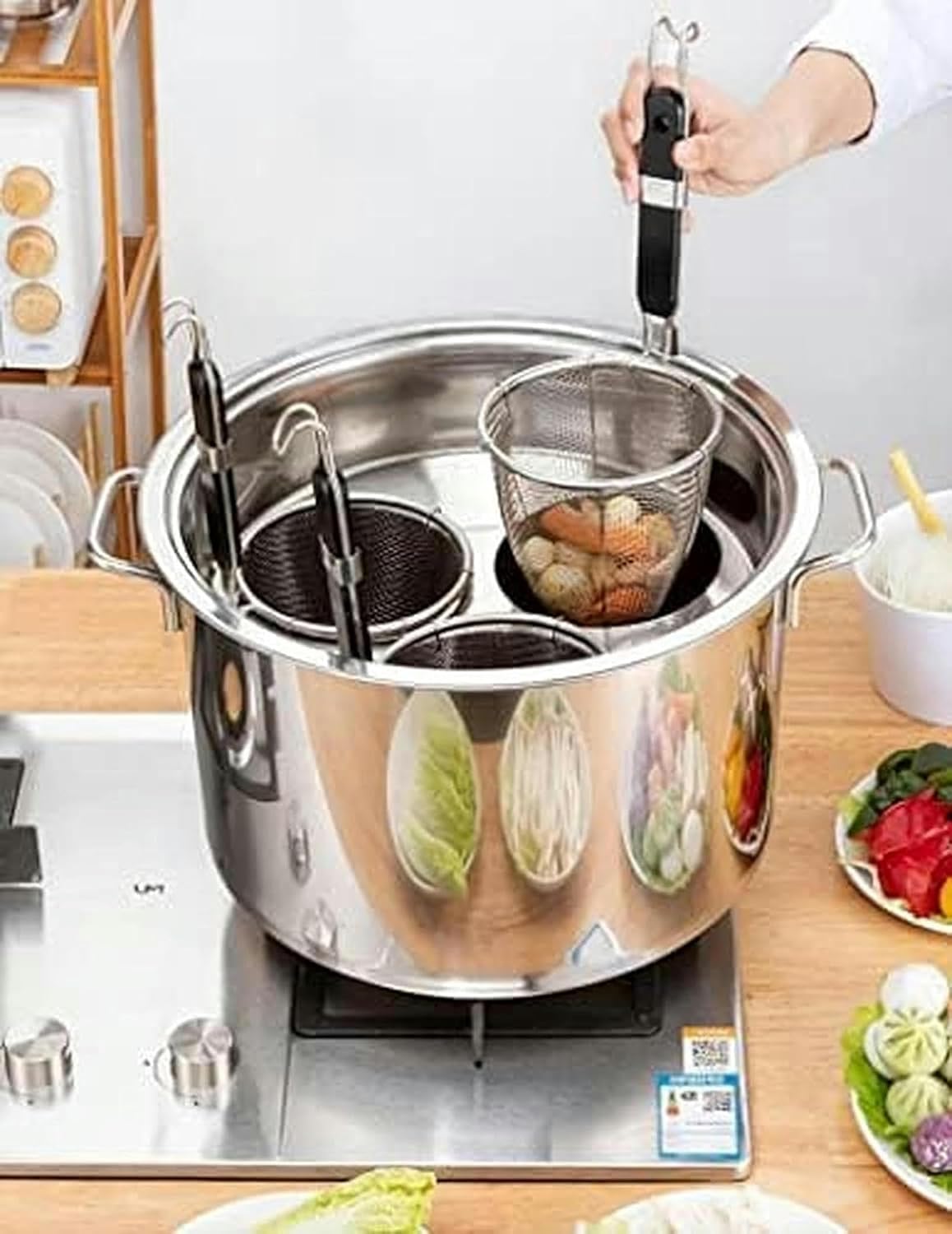 Cooking Pots,4 Holes Multi Pots Stainless Steel Pasta Cooker Insert Set with 4 Insert Strainer Basket and Lid, Stock Pot for Home Kitchen Restaurant Cooking Tool