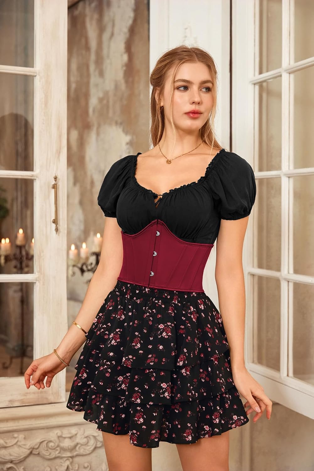 Scarlet Darkness Renaissance Corset Belt for Women Underbust Bustier Top