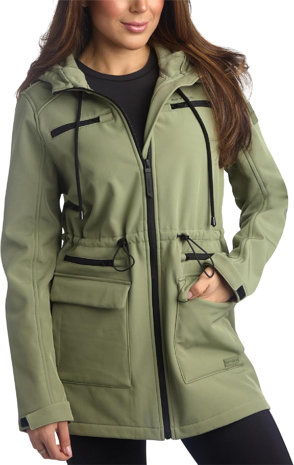 Spyder Womens Softshell Jacket - Wind and Water Resistant Lightweight Fleece Lined Cinched Waist Long Anorak Jacket