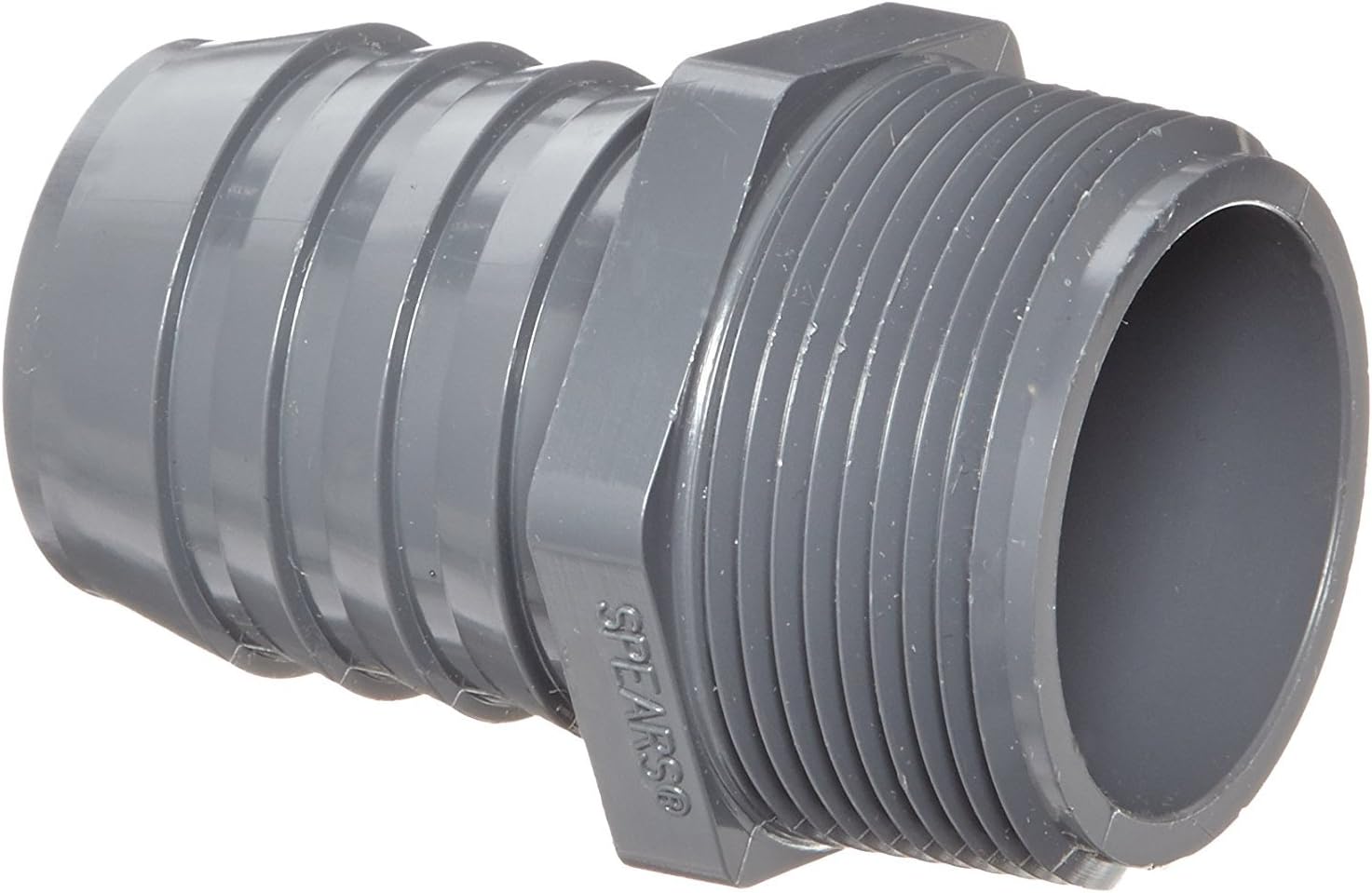 Spears 1436 Series PVC Tube Fitting, Adapter, Schedule 40, Gray, 1-1/2" Barbed x NPT Male (Pack of 5) (1-1/2")