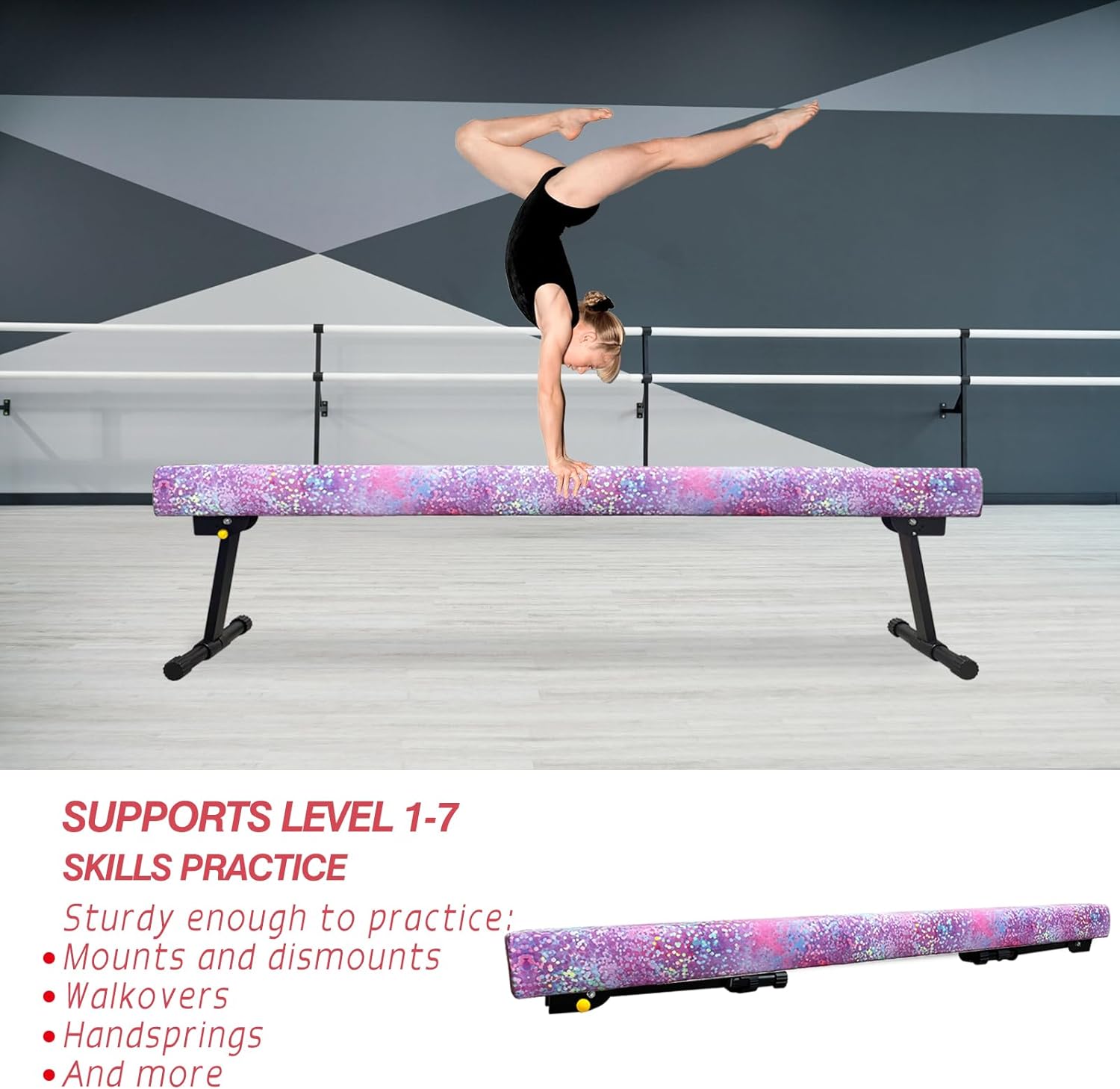 86 York 6ft/8ft Gymnastics Balance Beam, High and Low Floor Beam Gymnastics Equipment for Kids/Adults,Gymnastics Beam for Training,Physical Therapy and Professional Home Training with Legs