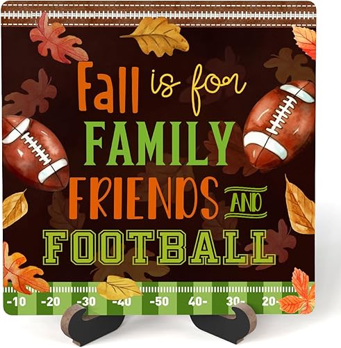 Decoración de otoño de granja para el hogar, decoración de bandeja escalonada de otoño, letrero de fútbol con texto en inglés "Fall Is For Family