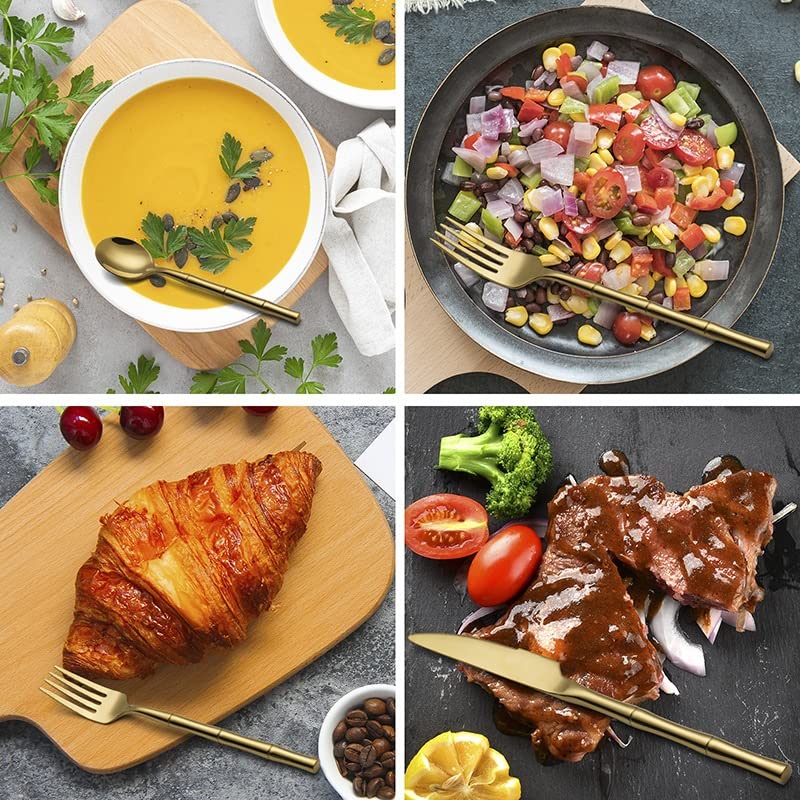 Geschirr 30-teiliges Bambus-Griff Besteck-Set Edelstahl Steakmesser Gabel Set Servieren 6 Personen Geschirrspüler verfügbar Tafelservice (Farbe: 30 Stück Silber)