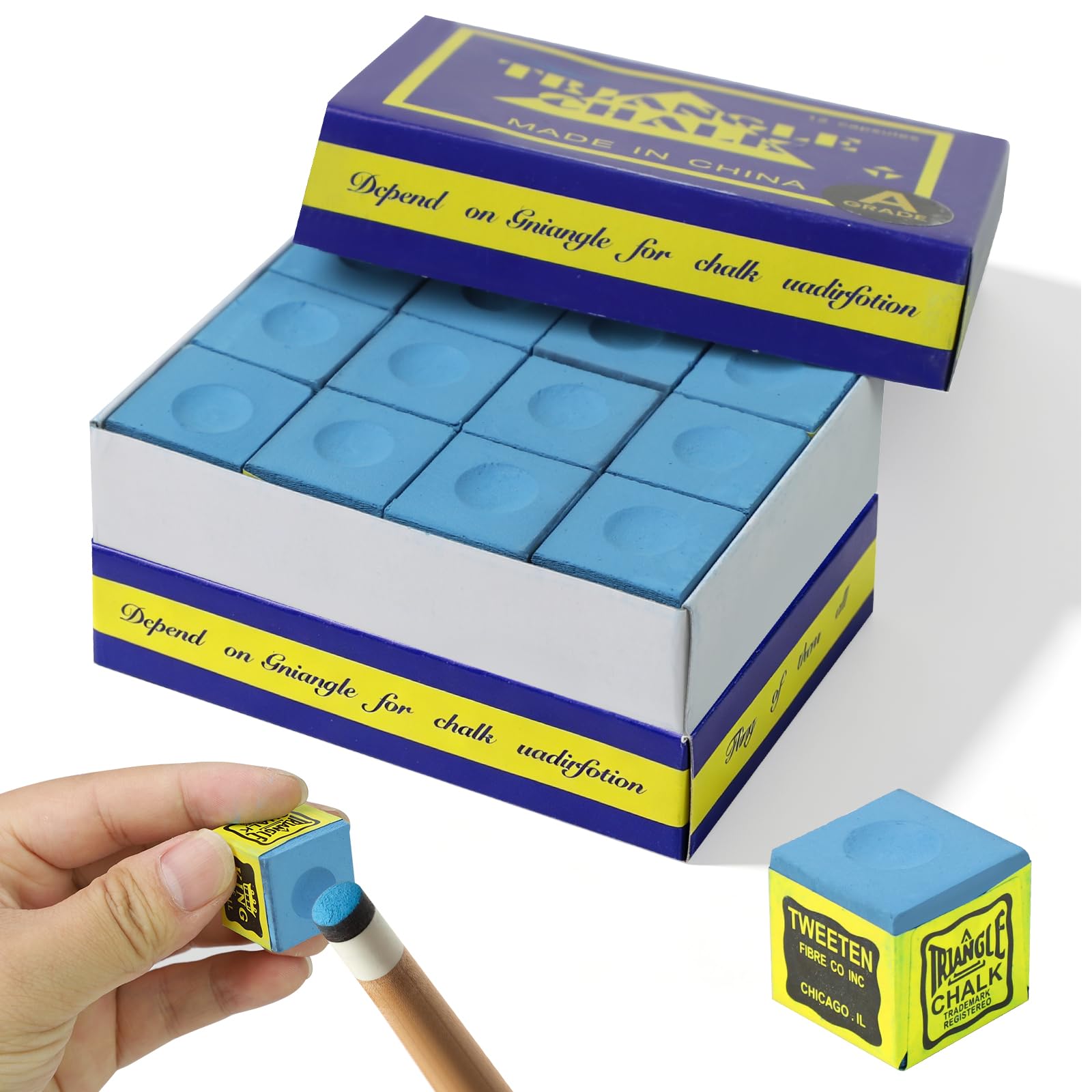 Yuyueda 24 Pcs Blue Pool Cue Chalk, Premium Snooker Chalk for Enhanced Grip & Accurate Shots, Billiard Chalk Set for Players And Enthusiasts