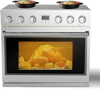 30'' Electric Range Oven with 4 Heating Elements Cooktop, Professional Convection Oven, 4.8 cu. ft Capacity, in Stainless Steel, Clock, Smooth Glass Top