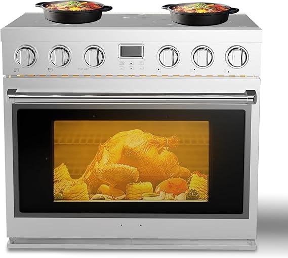 30'' Electric Range Oven with 4 Heating Elements Cooktop, Professional Convection Oven, 4.8 cu. ft Capacity, in Stainless Steel, Clock, Smooth Glass Top