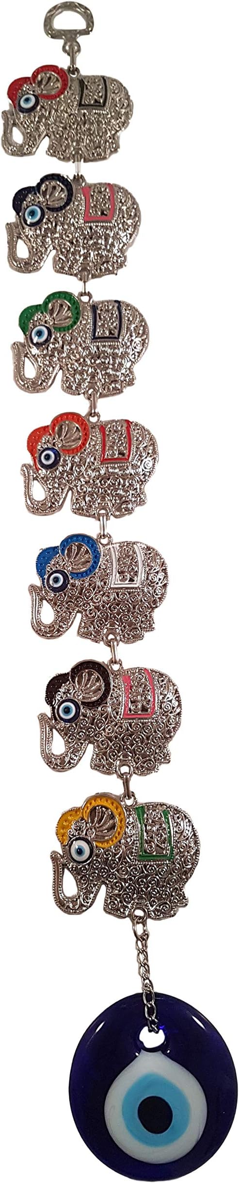 Bead Global Turkish Steel Seven Elephants Glass Evil Eye Bead Home Protection Charm - Wall Hanging Decor (Colourful 2)