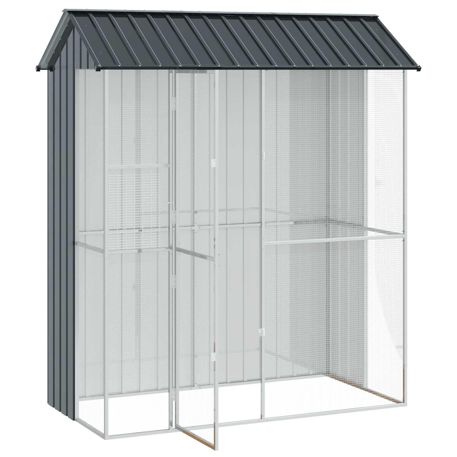 vidaXL Gabbia per Uccelli Antracite 215 x 110 x 247 cm Acciaio zincato, Giardino e terrazza, Moderna casa per Uccelli, Gabbia Resistente, voliera da Esterno, Design per Animali