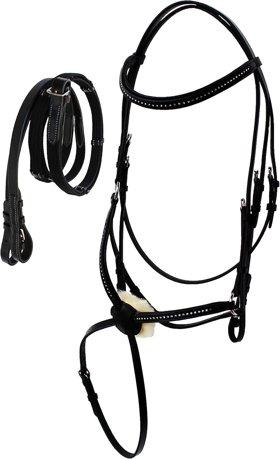 CHALLENGER Horse English Figure Eight Black Leather Jumping Hunter Bridle Reins 805EB05BK-F