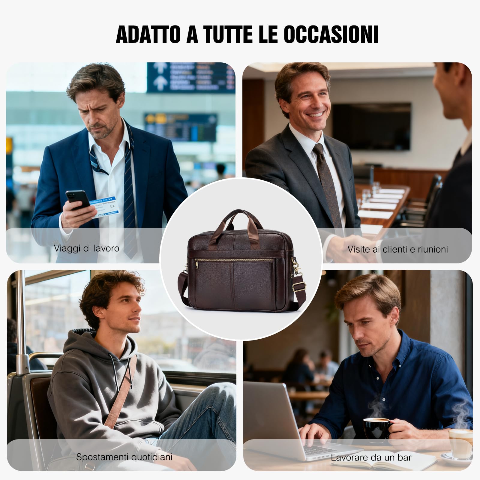 FANDARE Retrò Pelle Ventiquattrore Uomo 14 Pollici PC Borse per laptop Messenger Weekendiera 24 Ore Borsa a mano Spalla Messaggero Business Borsetta Cartella Professionale per Lavoro Viaggi Tracolla
