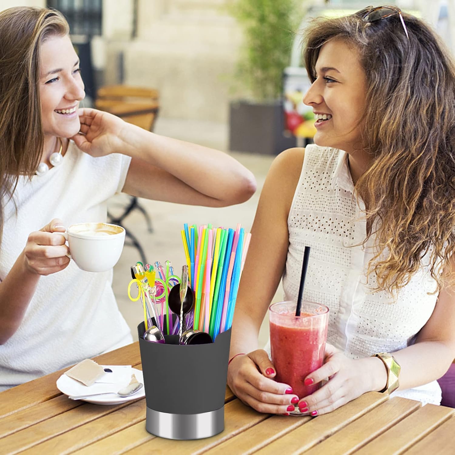 Agatige Straw Holder for Countertop, 3 Grid Stainless Steel Straw Dispenser Drinking Straw Dispenser Coffee Stirrers Holder Forks Spoon Organizer for Coffee Bar Kitchen Party