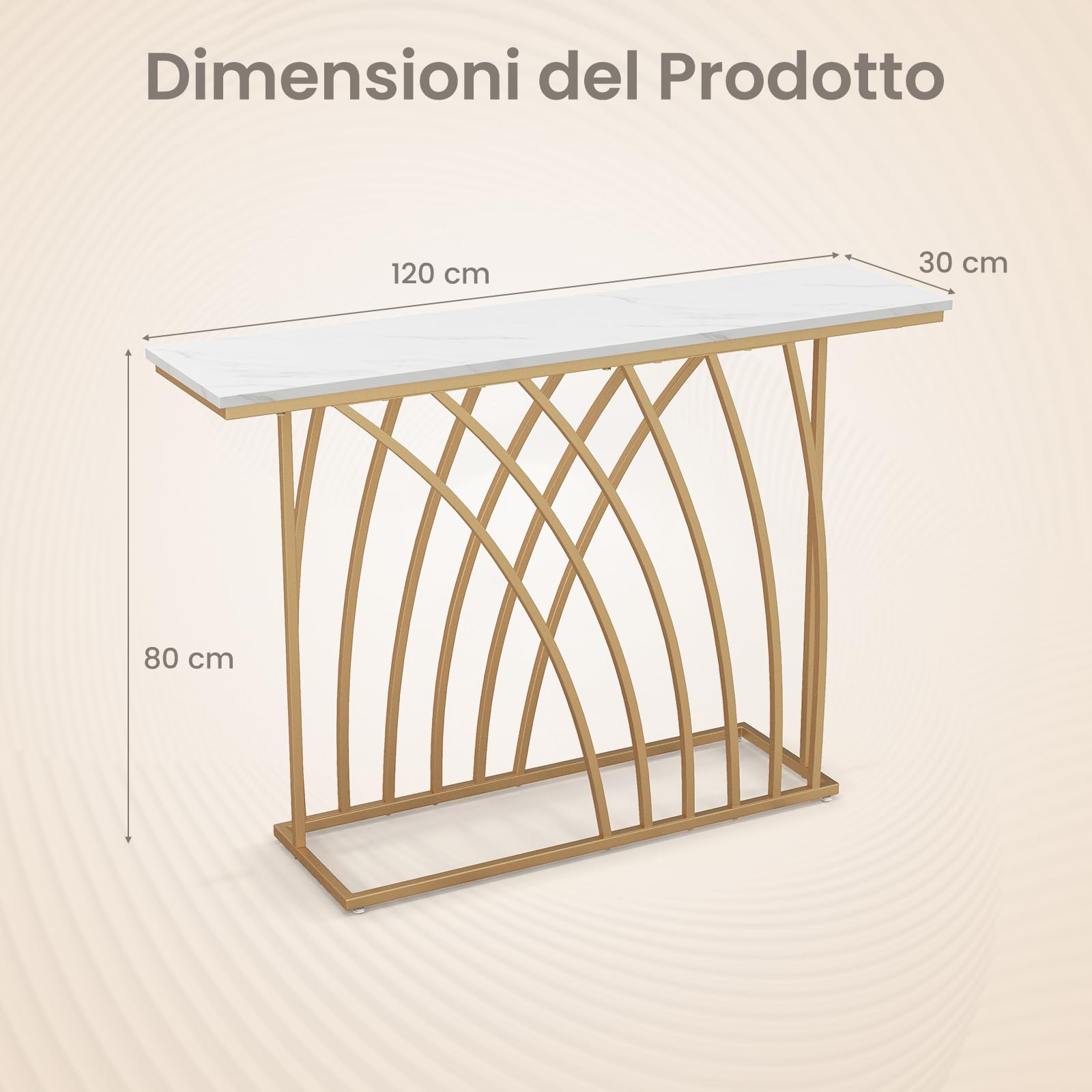 COSTWAY Tavolo Consolle, Tavolo da Ingresso Moderno con Piano Effetto Marmo Bianco, Base Geometrica, Tavolo Lungo e Stretto da Divano per Soggiorno e Ingresso