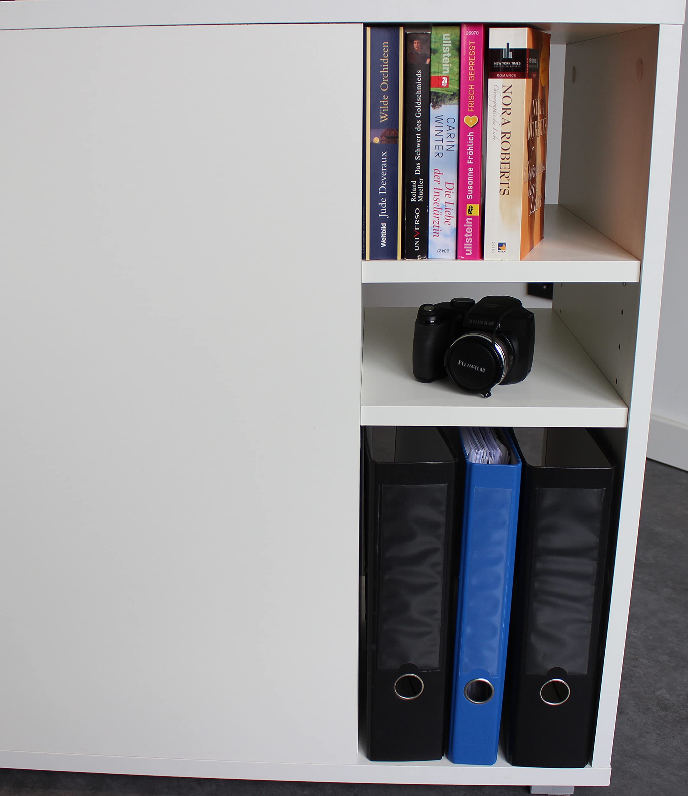 mutatio Rollcontainer Weiss Container 40 cm x H 75 cm x T 75 cm Kommode Mit Schubladen und Regal Beistelltisch Bürocontainer Schubladenschrank Anstellcontainer Büromöbel Nachtschrank