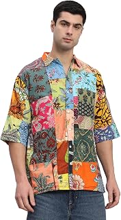 Ravaiyaa - Attitude is everything Men's 100% Cotton Printed Collar Neck Relaxed Fit Oversized Patchwork Shirts Price In India