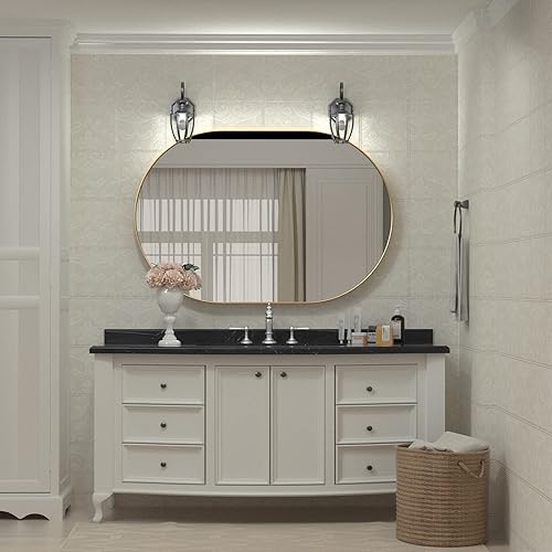 Miniatura 3 de CASSILANDO Espejo ovalado, espejo de baño ovalado de 24 x 36 pulgadas, espejo con marco de metal, colgar horizontal o verticalmente único, espejo de