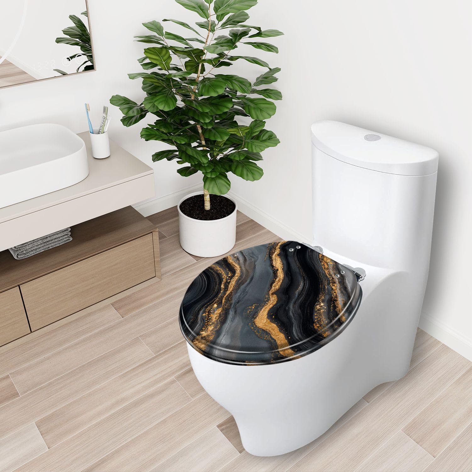 Asiento de inodoro redondo con cierre suave para baño