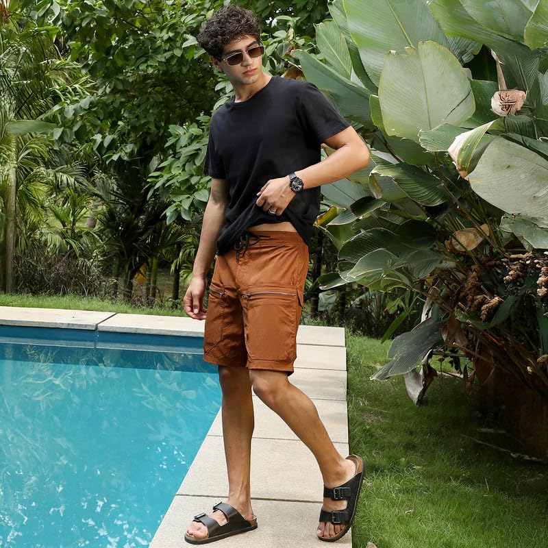 CAHOOT Men Modular-Utility Shorts, Textured Design with Practical Pockets, Durable Polyester Blend & Medium Stretch Fabric for Casual & Athletic Summer Wear, Brick Brown 4