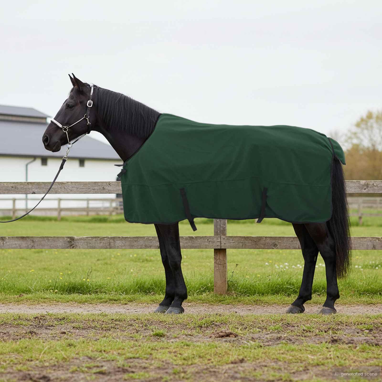 Manta para caballo verde oscuro de 125 cm de poliéster con forro transpirable, impermeable, con cinturón abdominal y cierre de pecho para establo, pasto y transporte