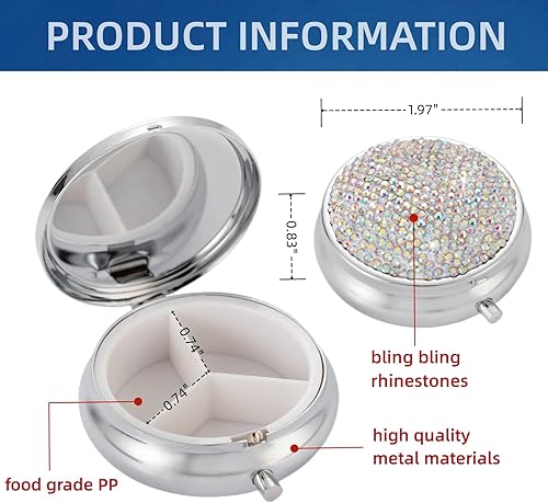 Vista 25 de Organizador de píldoras de viaje, caja de medicina pequeña, lindo contenedor de píldoras para bolso, soporte portátil para píldoras para contener