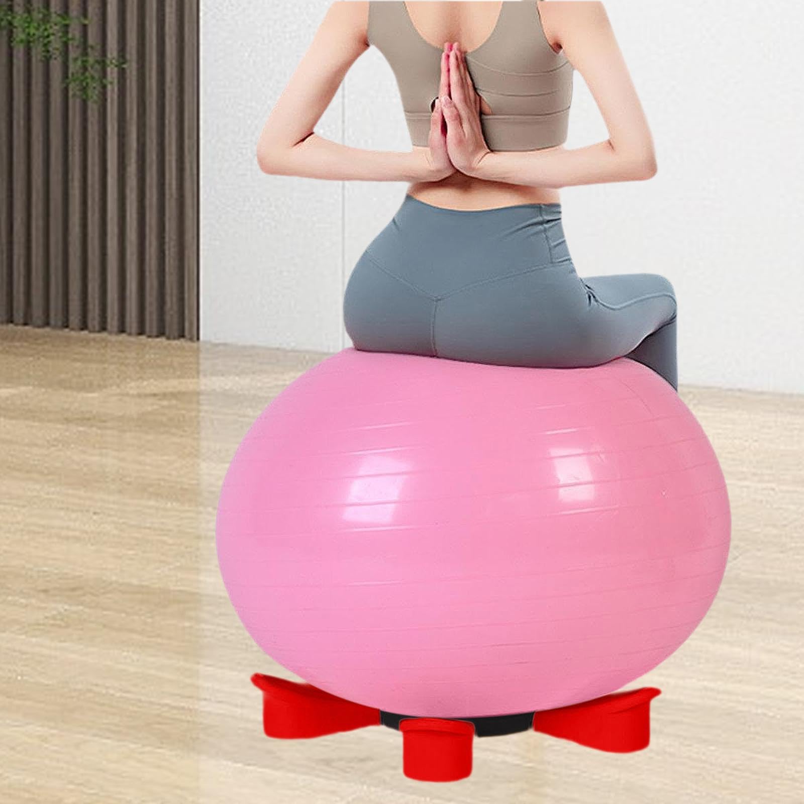 kowaku Yoga Ball Base, Exercise Ball Base, Stability Ball Accessory, Yoga Ball Holder Stand, Yoga Ball Chair Stand Base for Workout, Red with Strap