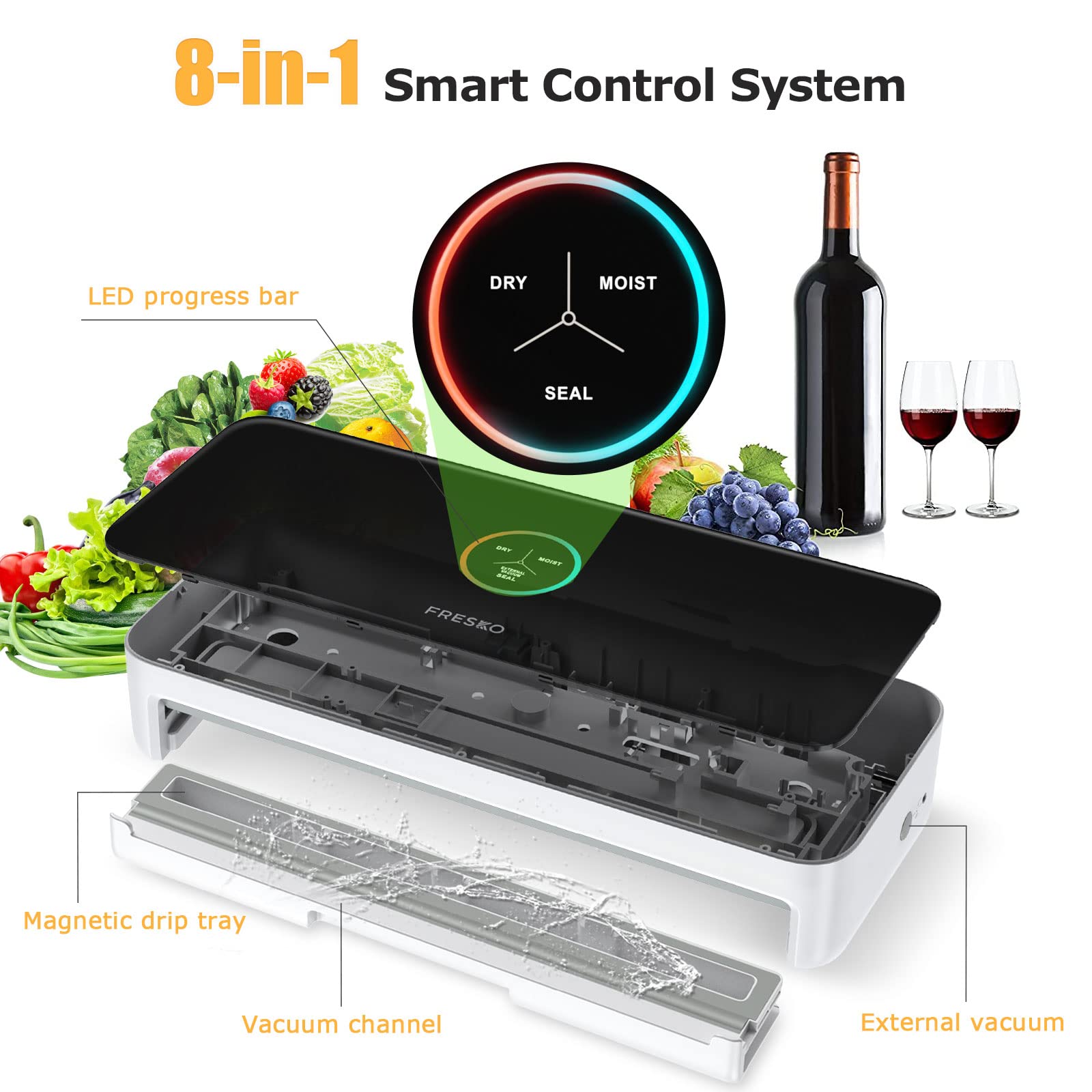 Buy FRESKO Vacuum Sealer Machine, 80Kpa Automatic Food Sealers for Food