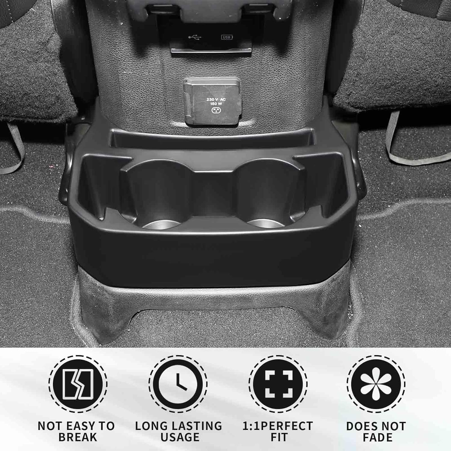 RAZPOY JL Rear Cup Holder, Backseat Drink Cup Holder Organizer Storage Tray Compatible with 2018-2023 Jeep Wrangler JL Accessories 4-Door