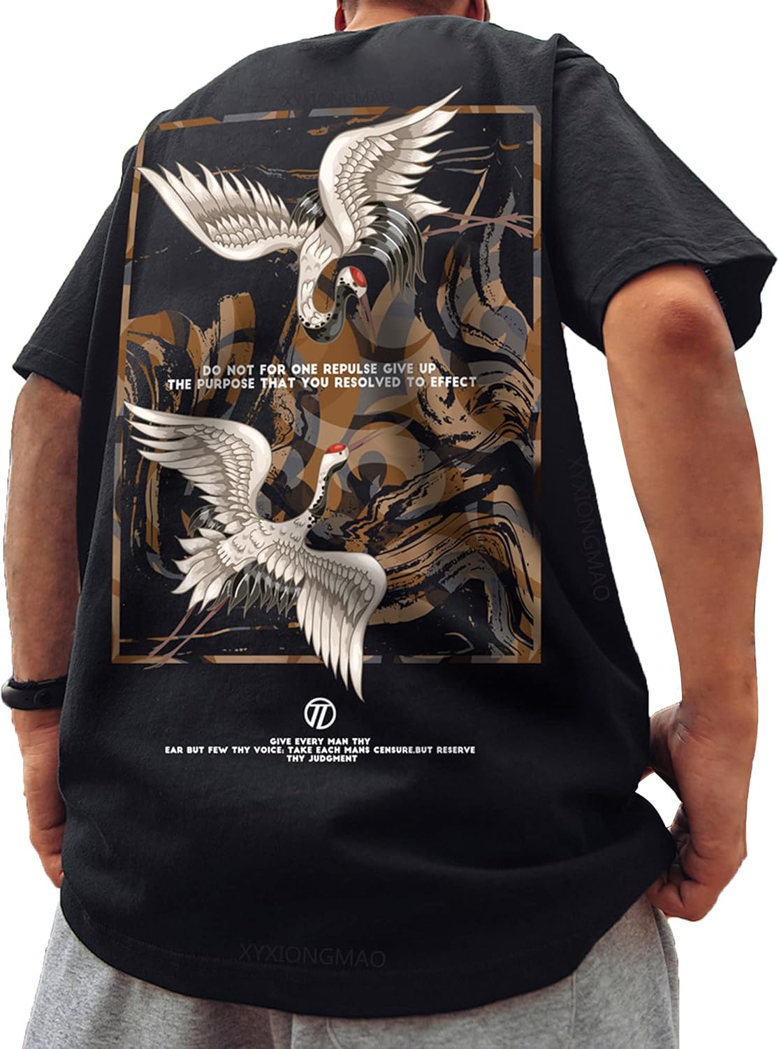 XYXIONGMAO Men's Casual Sports Japanese Streetwear Hip Hop Unisex Animal Crane Graphic Chucky Printed T-Shirt