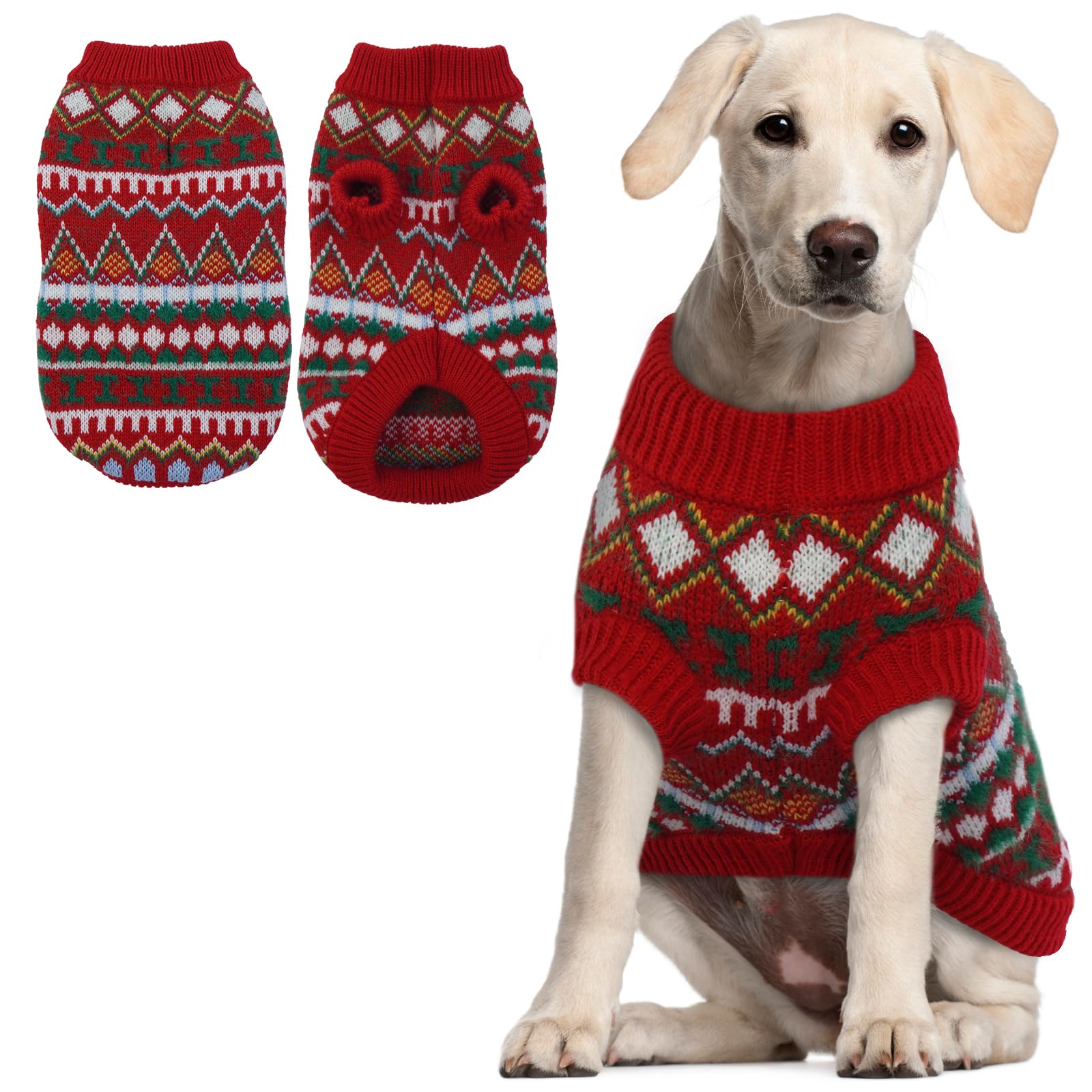 Jersey Perro - Jersey Perro Mediano Precioso Jersey para Perros Jersey Navidad Perro, Jersey Cálido para Perro Ropa Boho Perro Mediano, Ropa para Perros Medianos (Rojo-Verde XL)