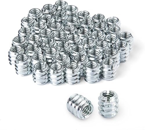 POWERTEC 50 piezas de insertos roscados de 14 de pulgada a 20 para madera, insertos de tuerca, insertos de madera, insertos de tornillos para