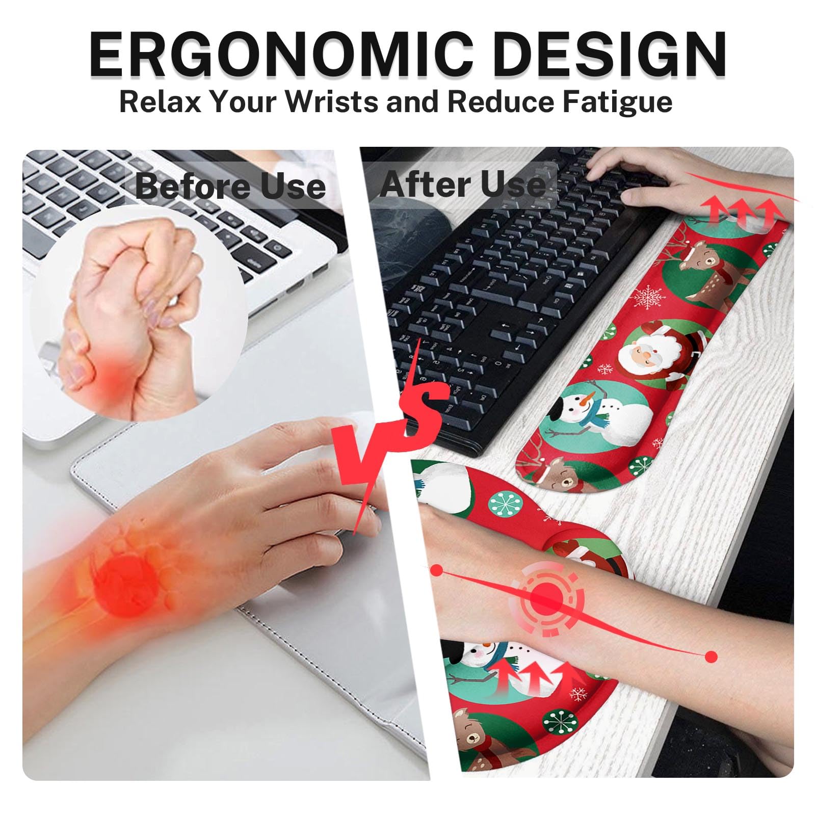 Britimes Tastatur-Mauspad-Set "Merry Christmas", Schneemann, Weihnachten, 4-in-1, großes Mauspad + Tastatur-Handgelenkauflage, Maus-Handgelenkauflage, Untersetzer, ergonomisches Design für Heimbüro,