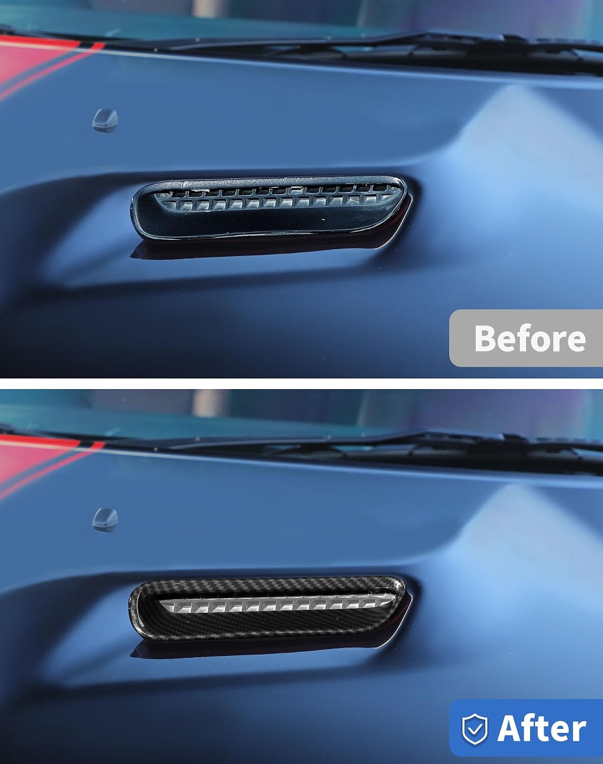 2pcs Hood Scoop Vent Cover Trim Bezel Ring Compatible with Dodge Challenger 2009 2010 2011 2012 2013 2014 Exterior Accessories, Carbon Fiber