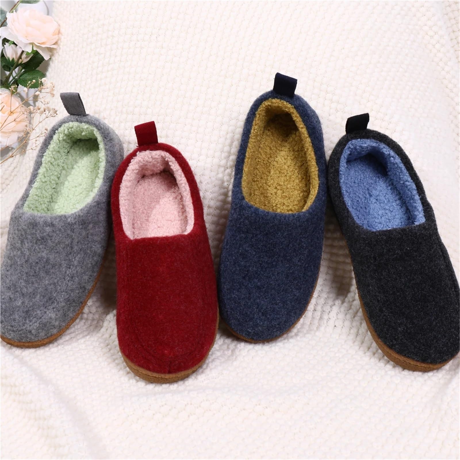 Pantuflas Hombre Pantuflas De Felpa De Invierno For Mujer Y Hombre, Zapatos De Algodón De Fieltro Peludo For El Hogar, Pantuflas Gruesas Y Suaves For Interiores, Antideslizantes, Con Tacón Envolvente(
