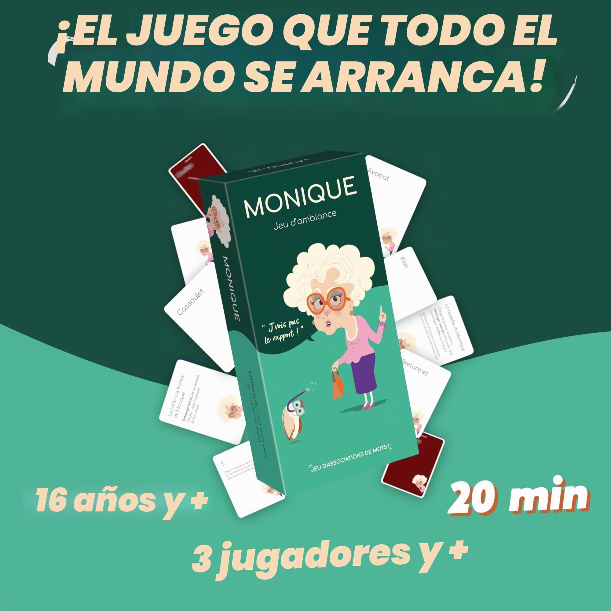 Monique Juego de mesa, Asociación de Palabras, Justificación, Bluff, Locos Risas, Juego de Ambiente, Juego de Mesa Adultos con más de 1 millón de jugadores, Juego de cartas x300, Diseñado en Francia