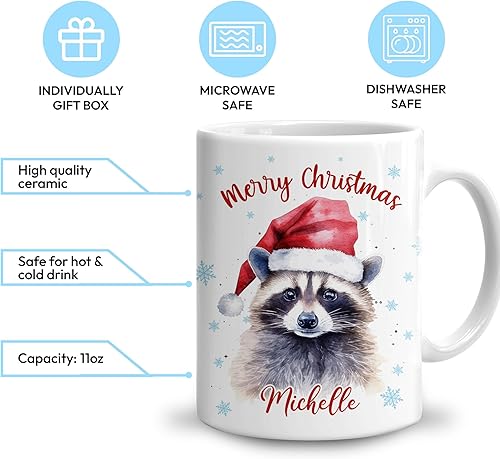 Vista 101 de Hyturtle Regalos personalizados para amantes de las ardillas, con sombrero de Papá Noel, taza de café de cerámica con nombre personalizado, taza