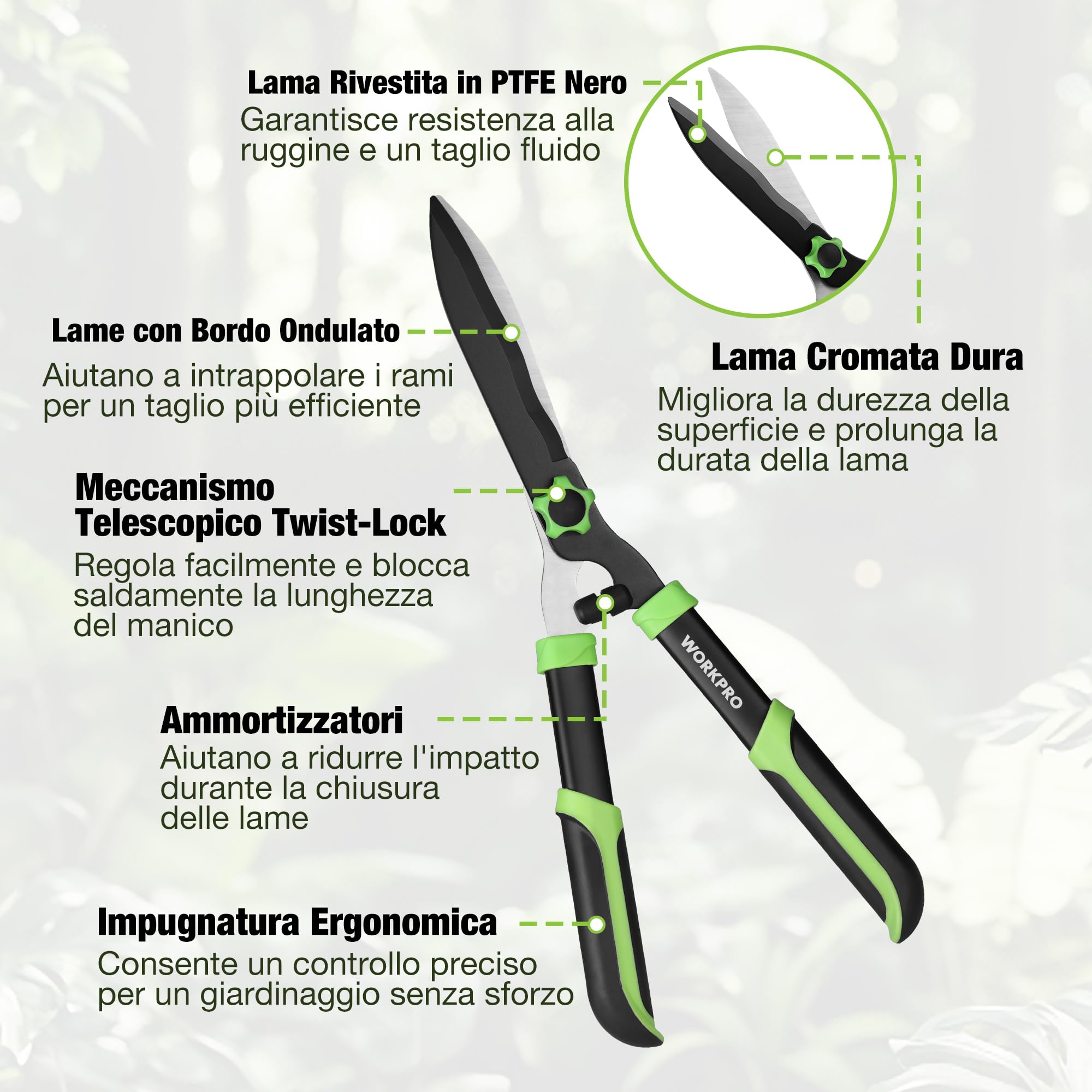 WORKPRO 3-Pezzi Set Forbici Cesoie da Potatura - Bypass, Troncarami a Incudine e Siepi - Attrezzi Giardinaggio Completo per Cura Piante