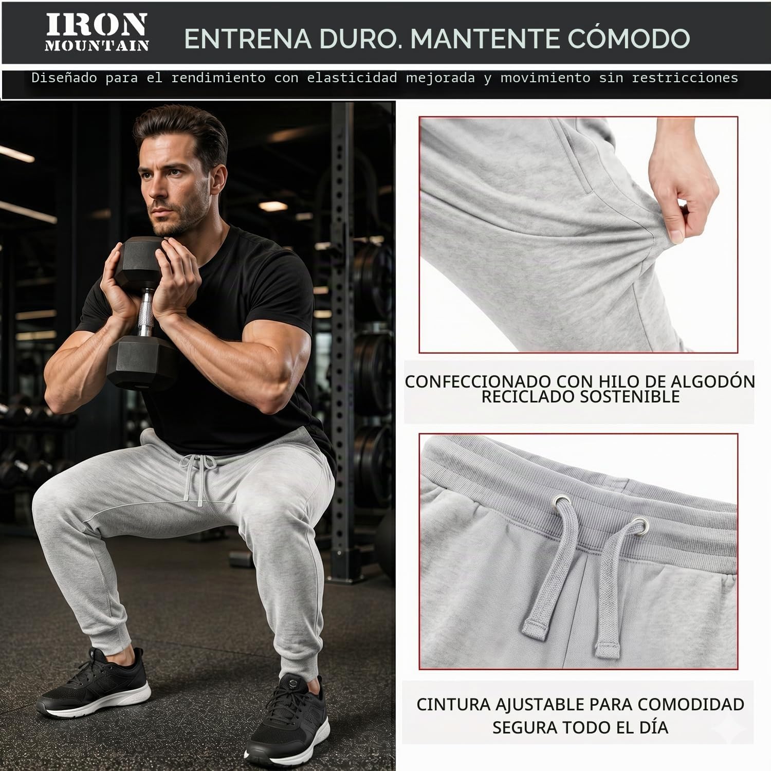 Iron Mountain Pantalones de chándal de Trabajo para Hombre de Hilo recuperado, Pantalones Jogger con puños