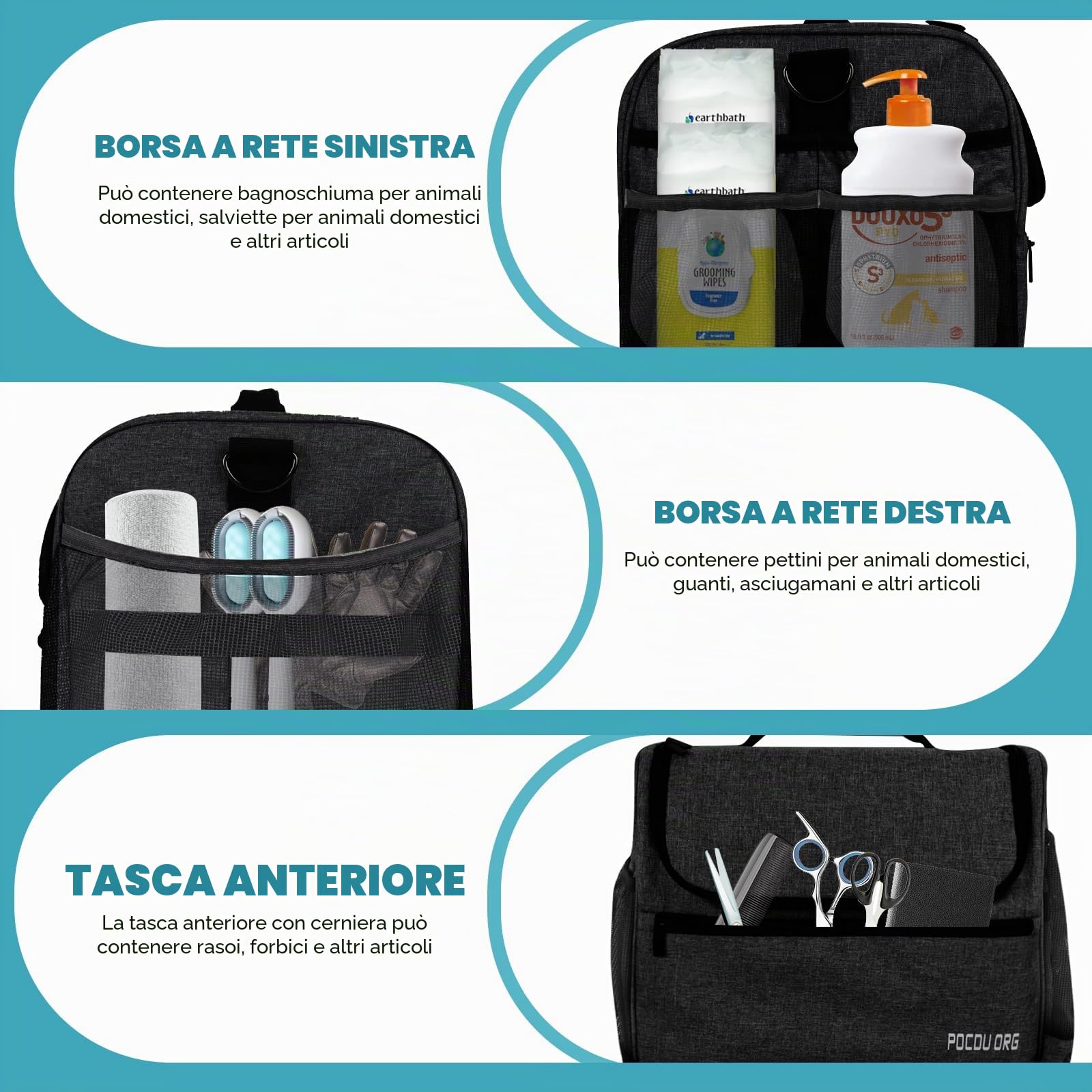 Borsa Organizzatore per Forniture da Viaggio/Toelettatura per Animali Domestici - Compatibile con Aspirapolvere per Toelettatura Cani Oneisall/Neabot, Grande Capacità - Solo Borsa (Nero)