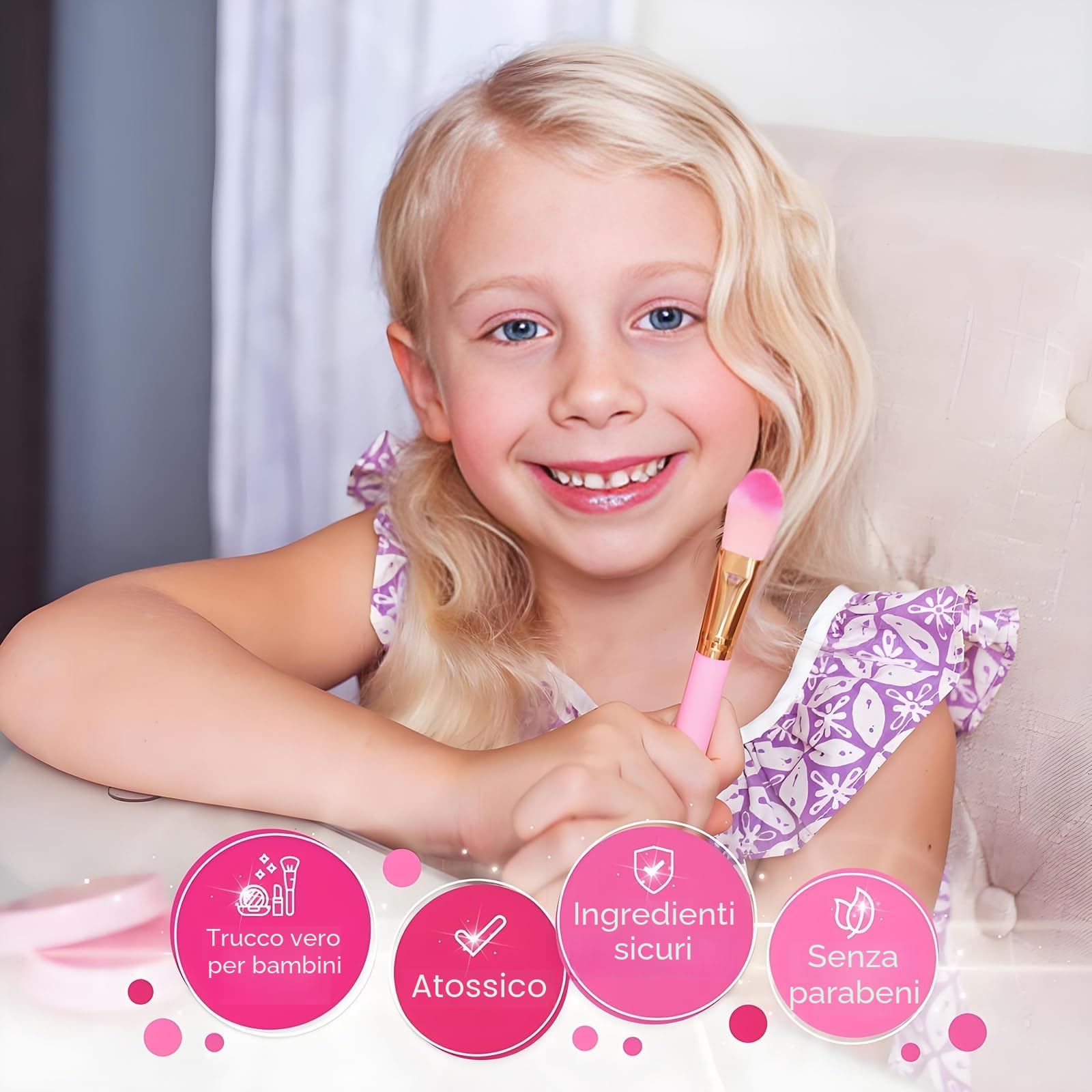 trucchi per bambina, valigetta trucchi e lavabili per bambini, kit di trucco da Halloween per bambini, kit di trucco da principessa DIY per bambina, Regali adorabili per bambine (18 Colore)